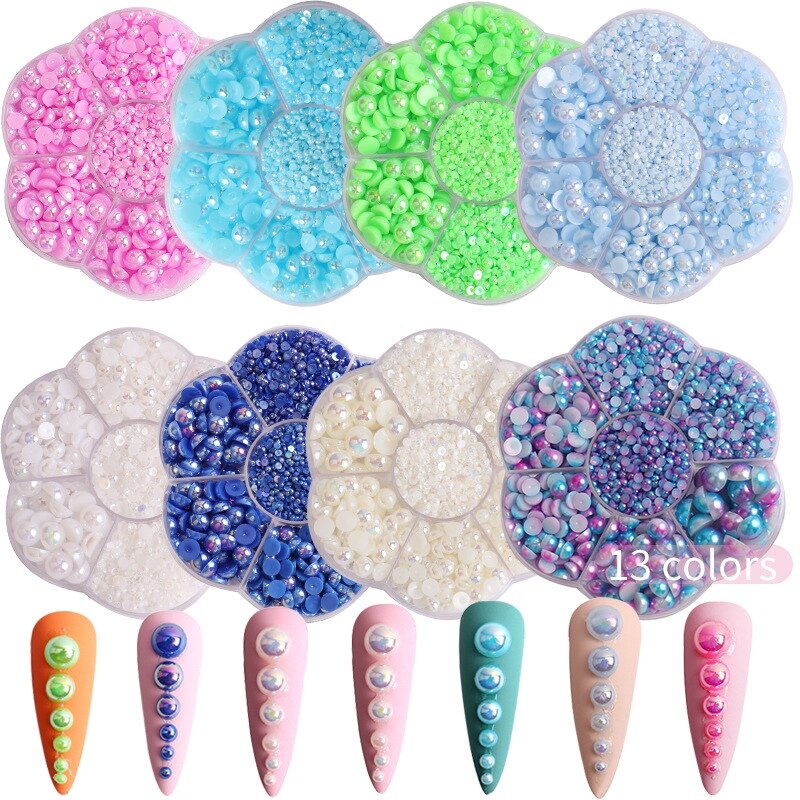 AB Color Semicircle Half Pearl Beads Nail Art Decoration Kit
