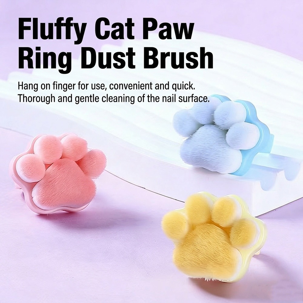 Cute Cat Paw Ring Nail Dust Brush