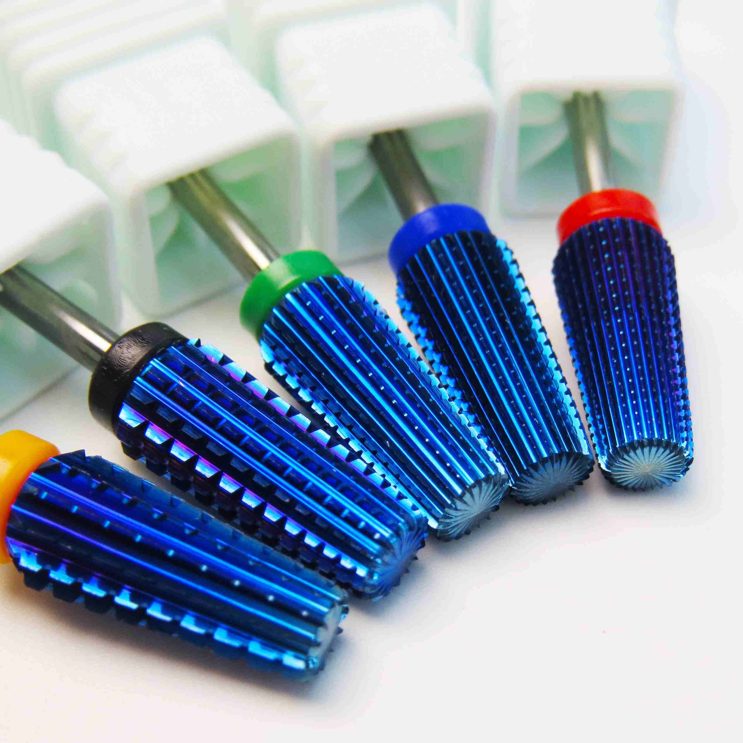 Professional Blue Rainbow Tapered Tungsten Nail Drill Bit