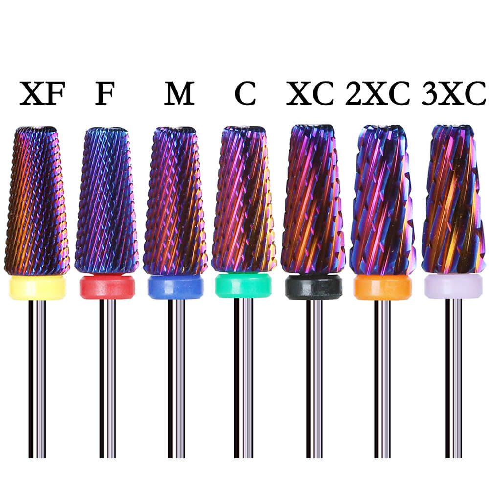 7PCS  3/32" Shank Rainbow Tapered Nail Drill Bits Set